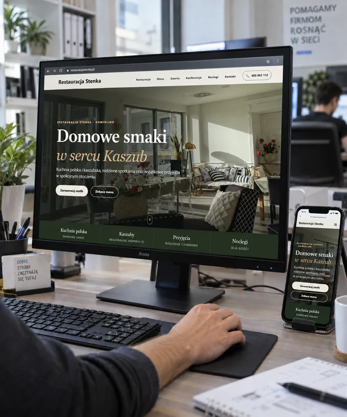Projektowanie stron WWW — widok strony na komputerze i telefonie